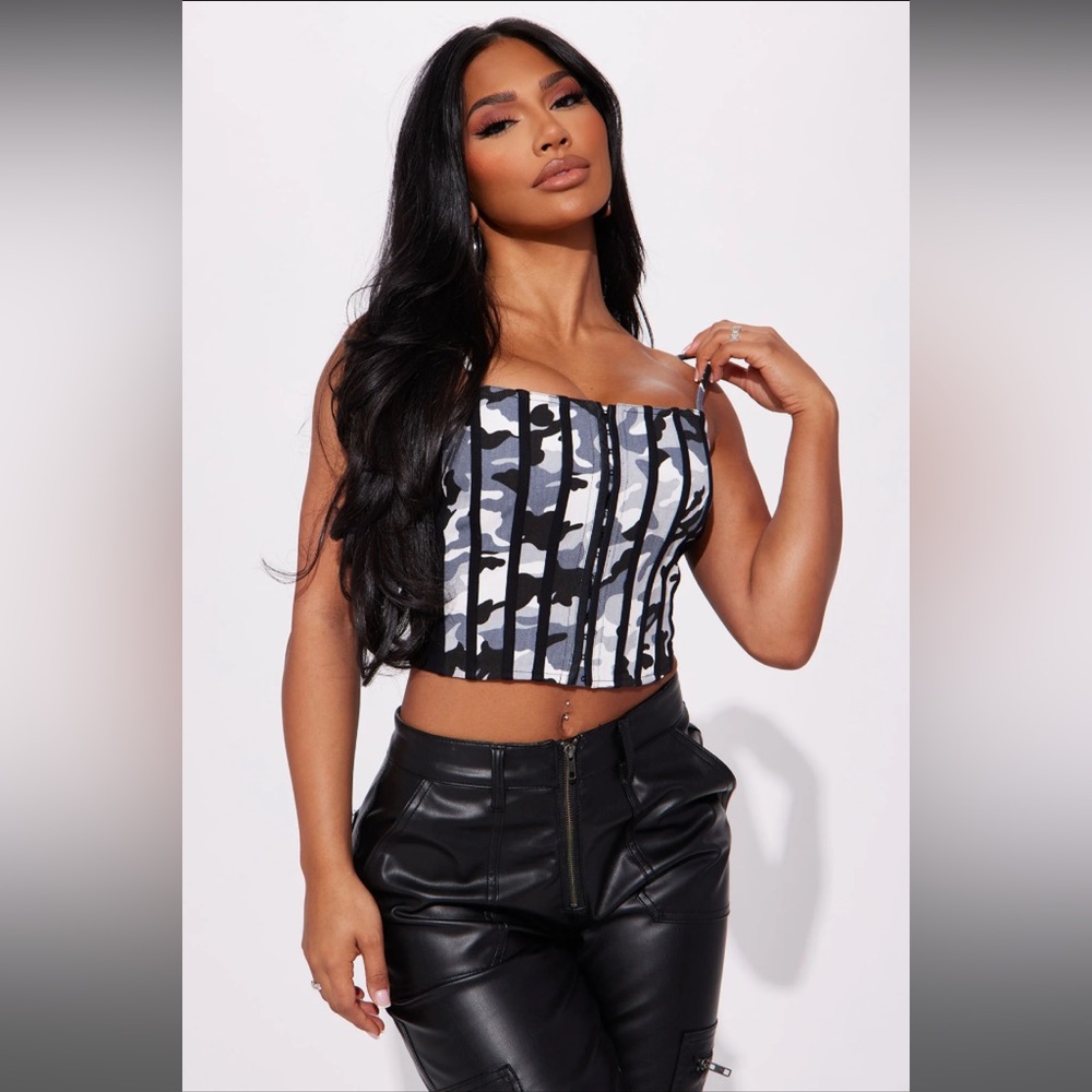 Trusted You Camo Corset Top - Grey/combo Sz XL NWT